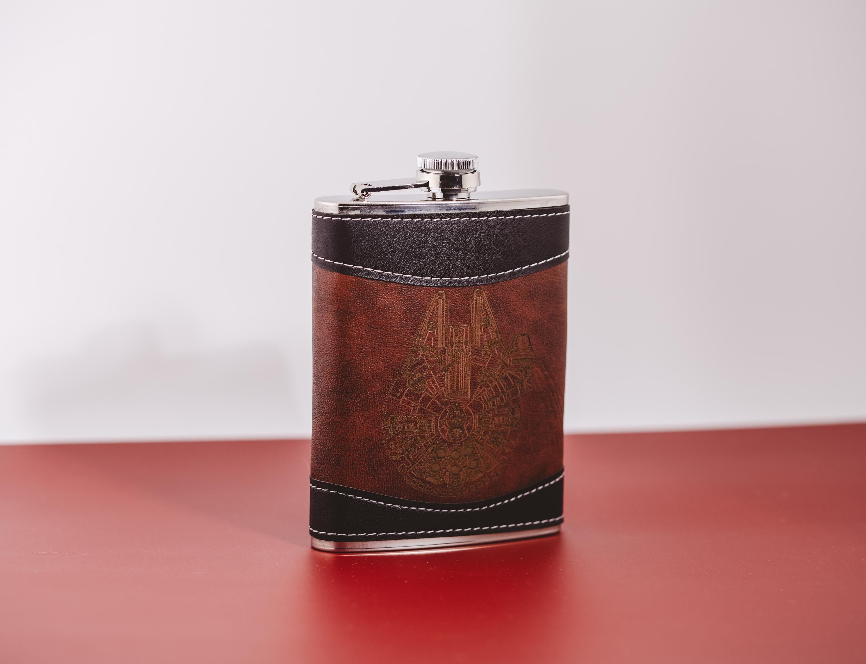 Star Wars Leather Flask - Millennium Falcon Stainless Steel 8oz Leak Proof