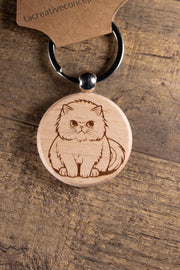 Cat Wood Keychain – Handmade Cat Charm With Laser Engraved Wood Grain