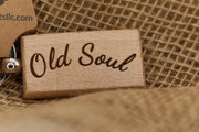 Engraved Hardwood Keychain - Old Soul Vintage Style Charm with Steel Ring