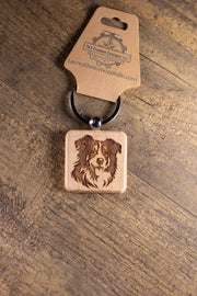 Australian Shepherd Keychain - Laser Engraved Wood Charm With Durable Stainless Steel Ring