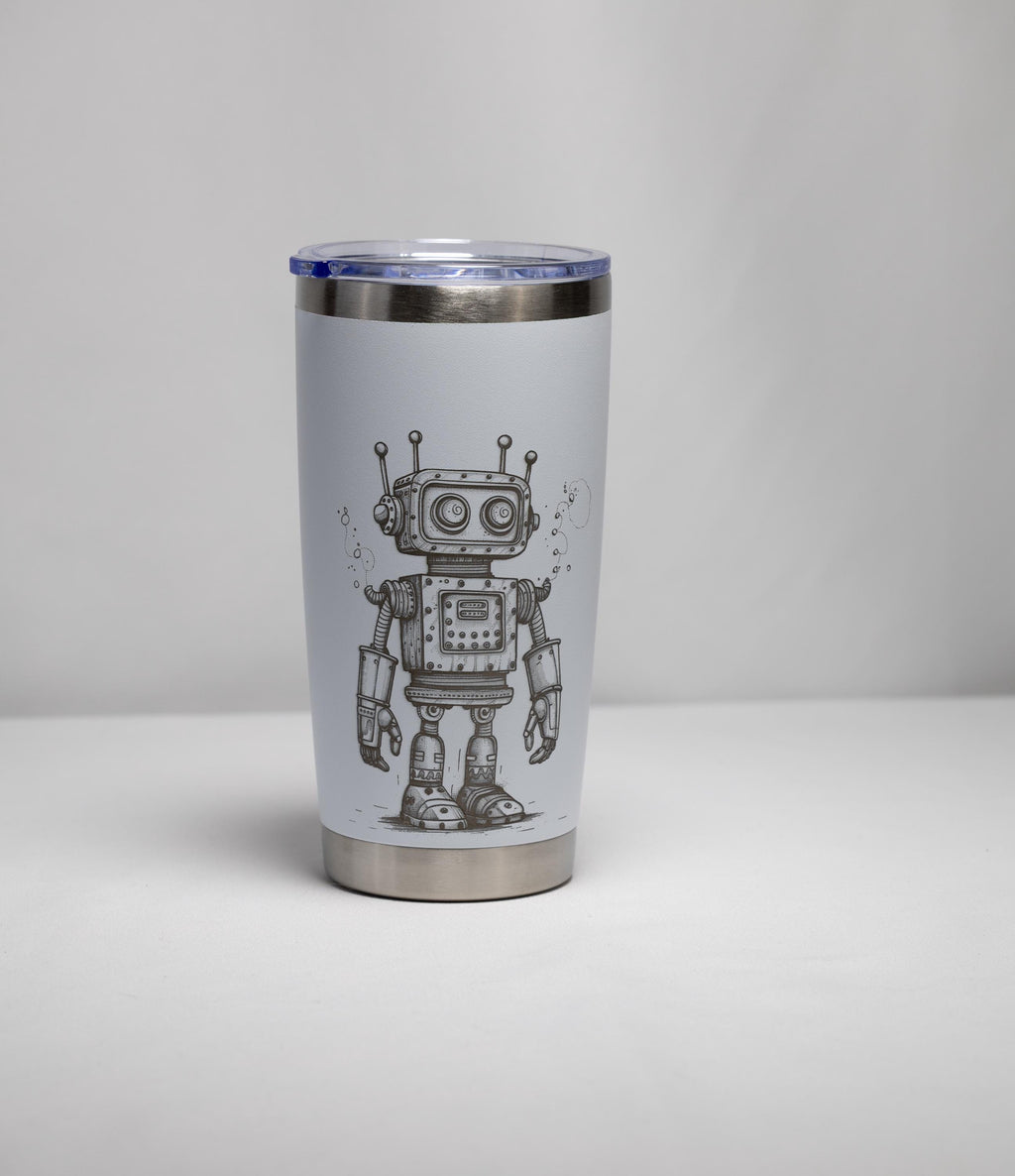 Retro Robot Tumbler – 20 oz Stainless Steel Cup with Laser Engraved Design