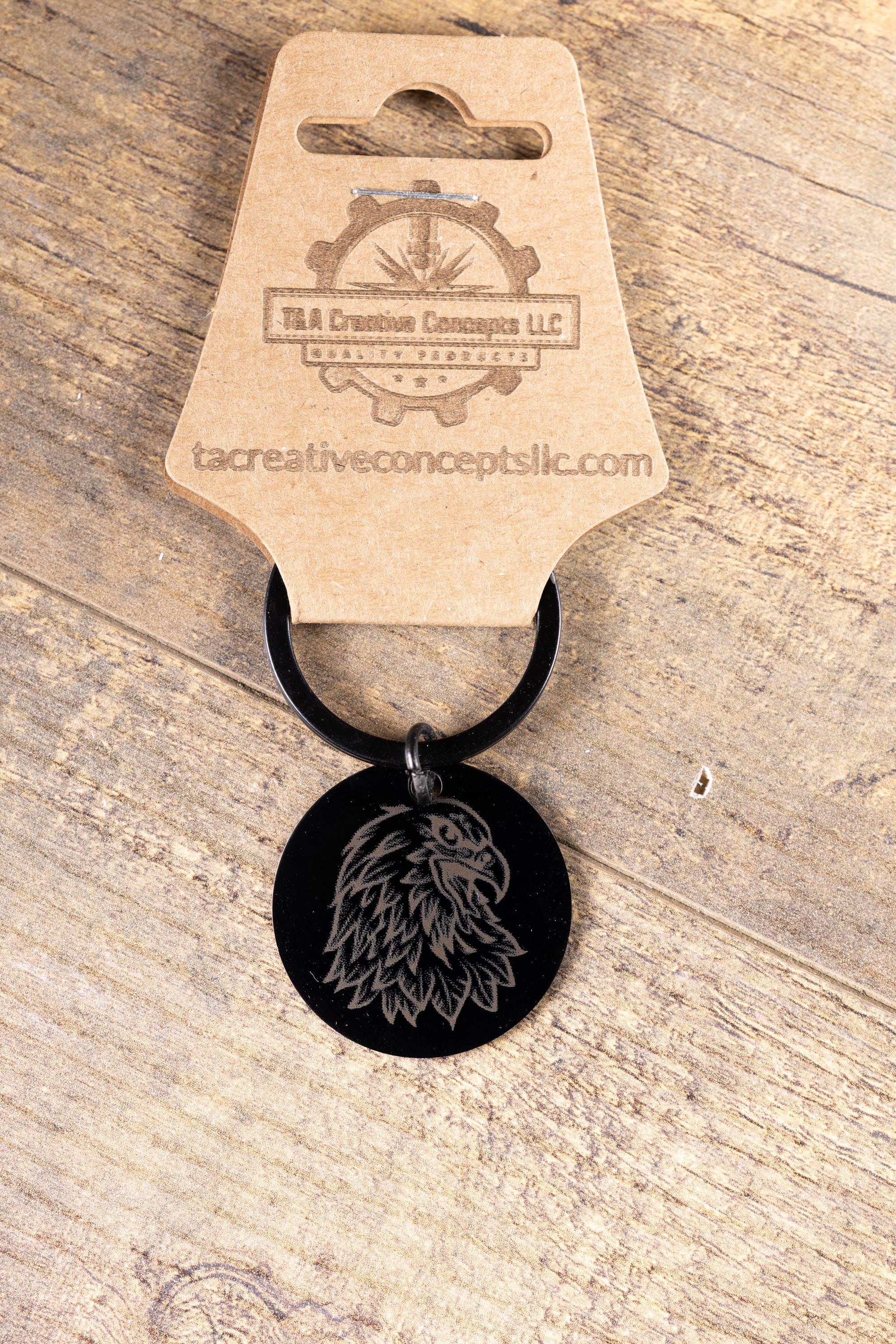 Black Stainless Steel Keychain - Laser Engraved American Eagle Design, Rust Resistant