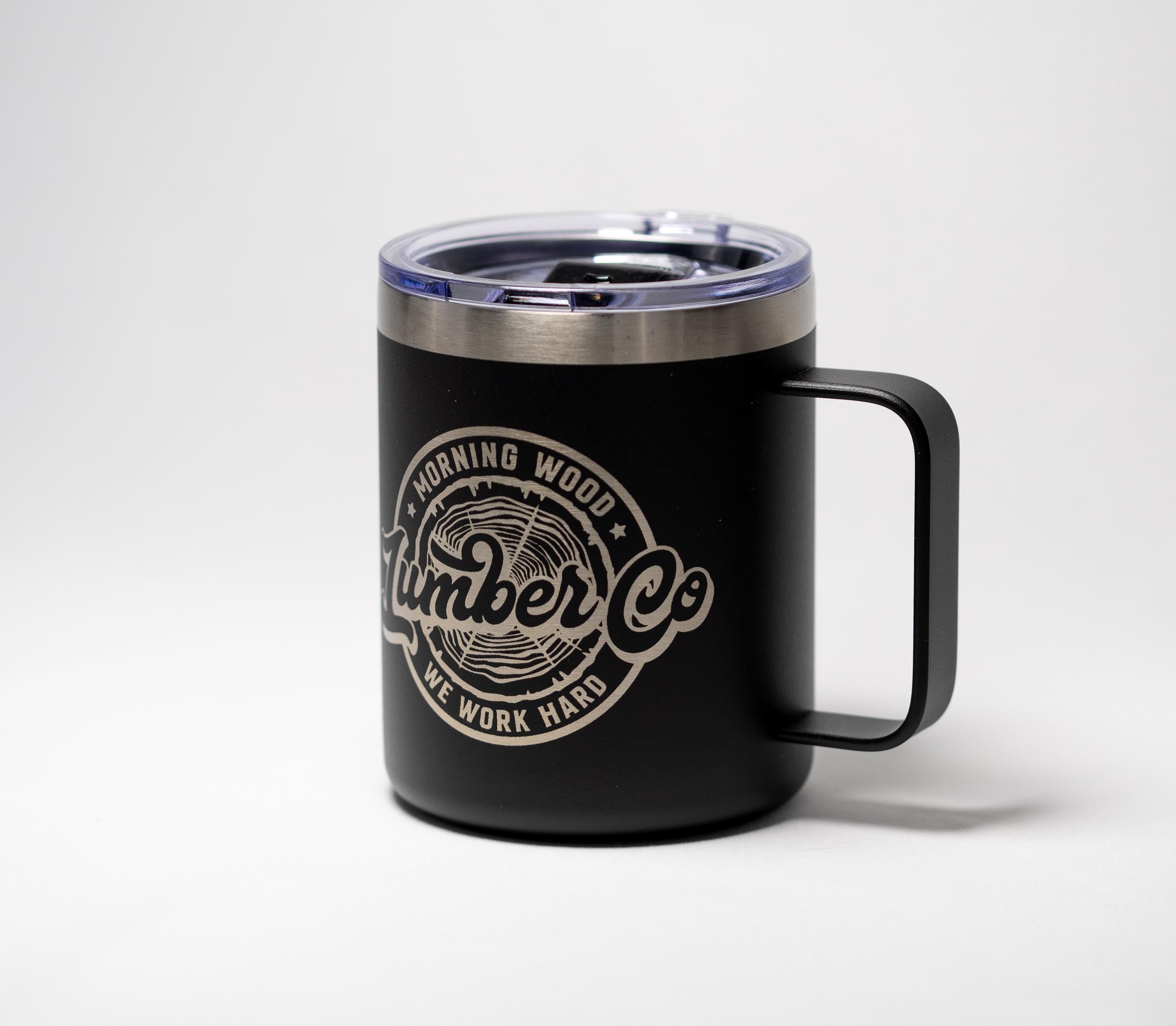 Morning Wood Mug - Laser Engraved Stainless Steel Cup | Durable Powder Coated Coffee Mug