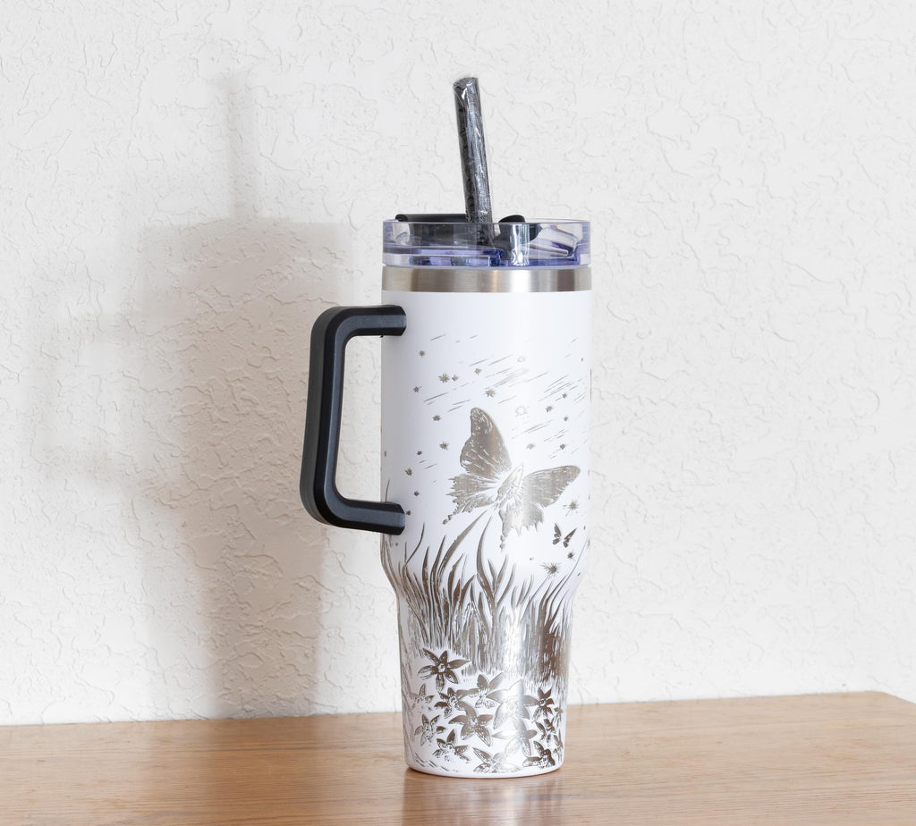 Stainless Steel Tumbler – 40oz Travel Mug With Handle, Straw & Double Wall Insulation