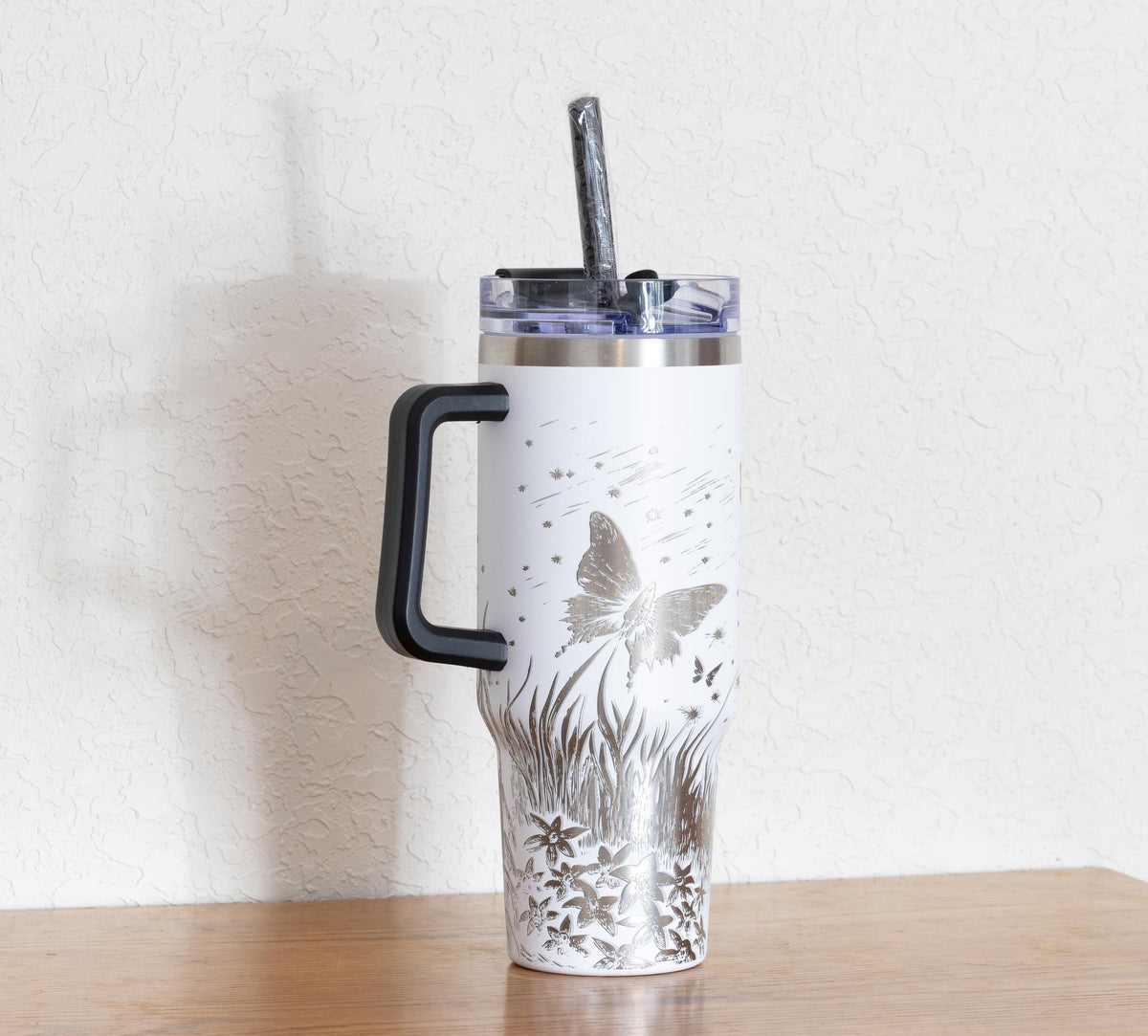 Stainless Steel Tumbler – 40oz Travel Mug With Handle, Straw & Double Wall Insulation