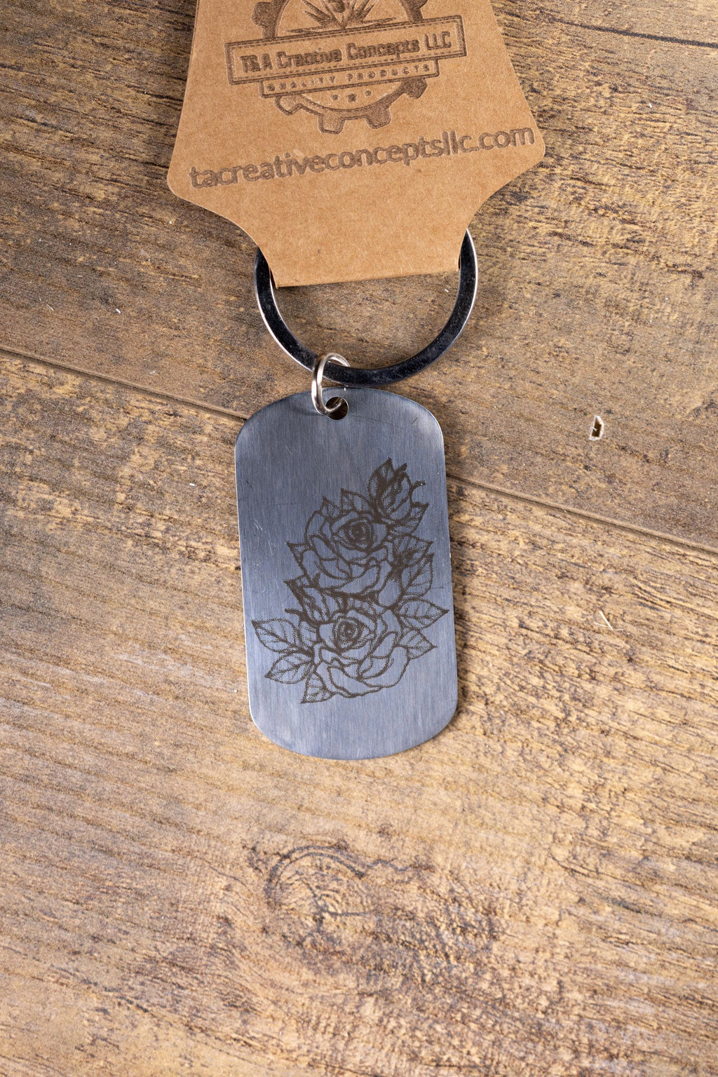 Rose Keychain – Laser Engraved Stainless Steel Floral Design | Durable Metal Accessory