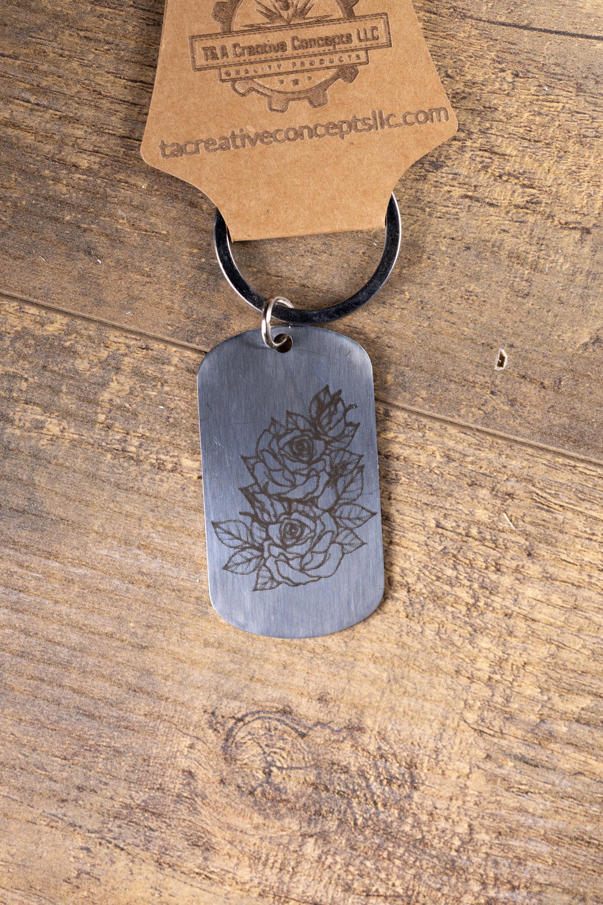Rose Keychain – Laser Engraved Stainless Steel Floral Design | Durable Metal Accessory