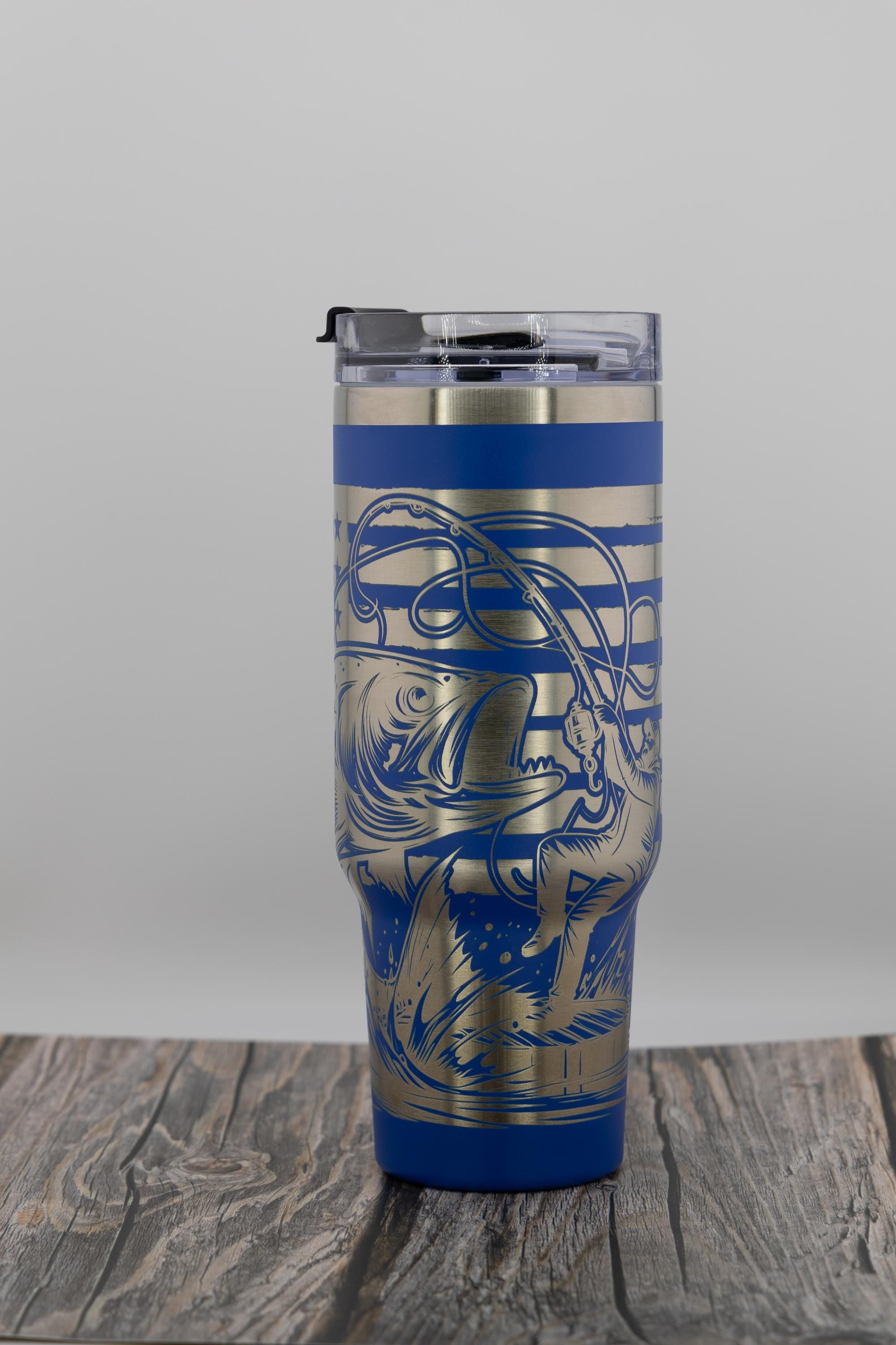 Fishing Tumbler – 40oz Stainless Steel Cup | American Flag Laser Engraved