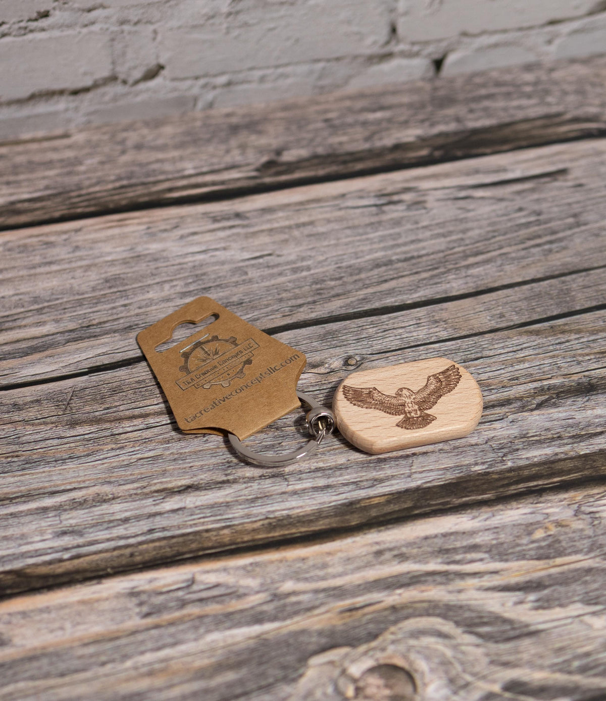 Eagle Keychain Wood - Laser Engraved Rustic Hardwood Charm with Stainless Steel Hardware