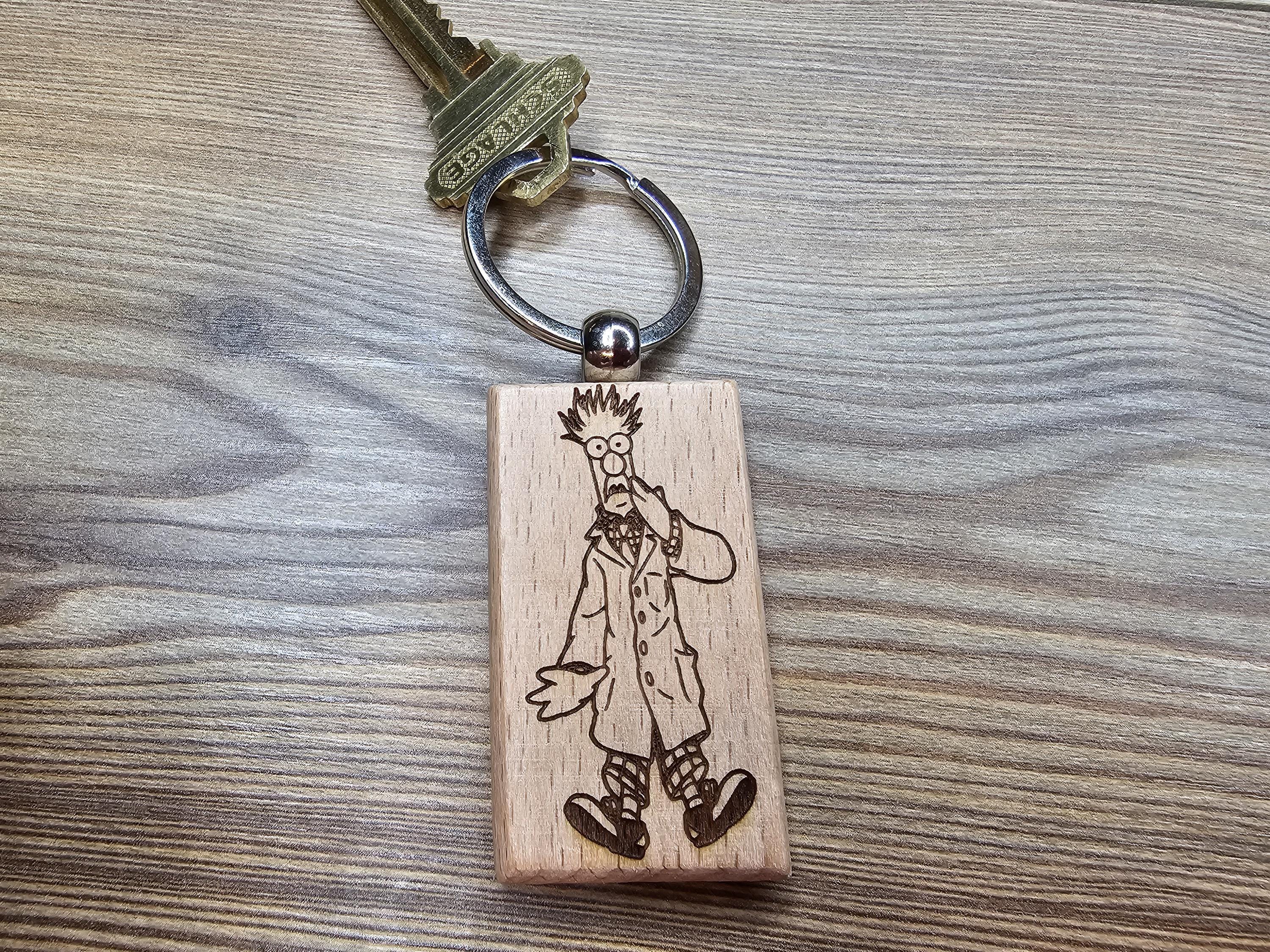 Beaker Keychain – Double-Sided Laser Engraved Hardwood Charm with Stainless Steel Keyring