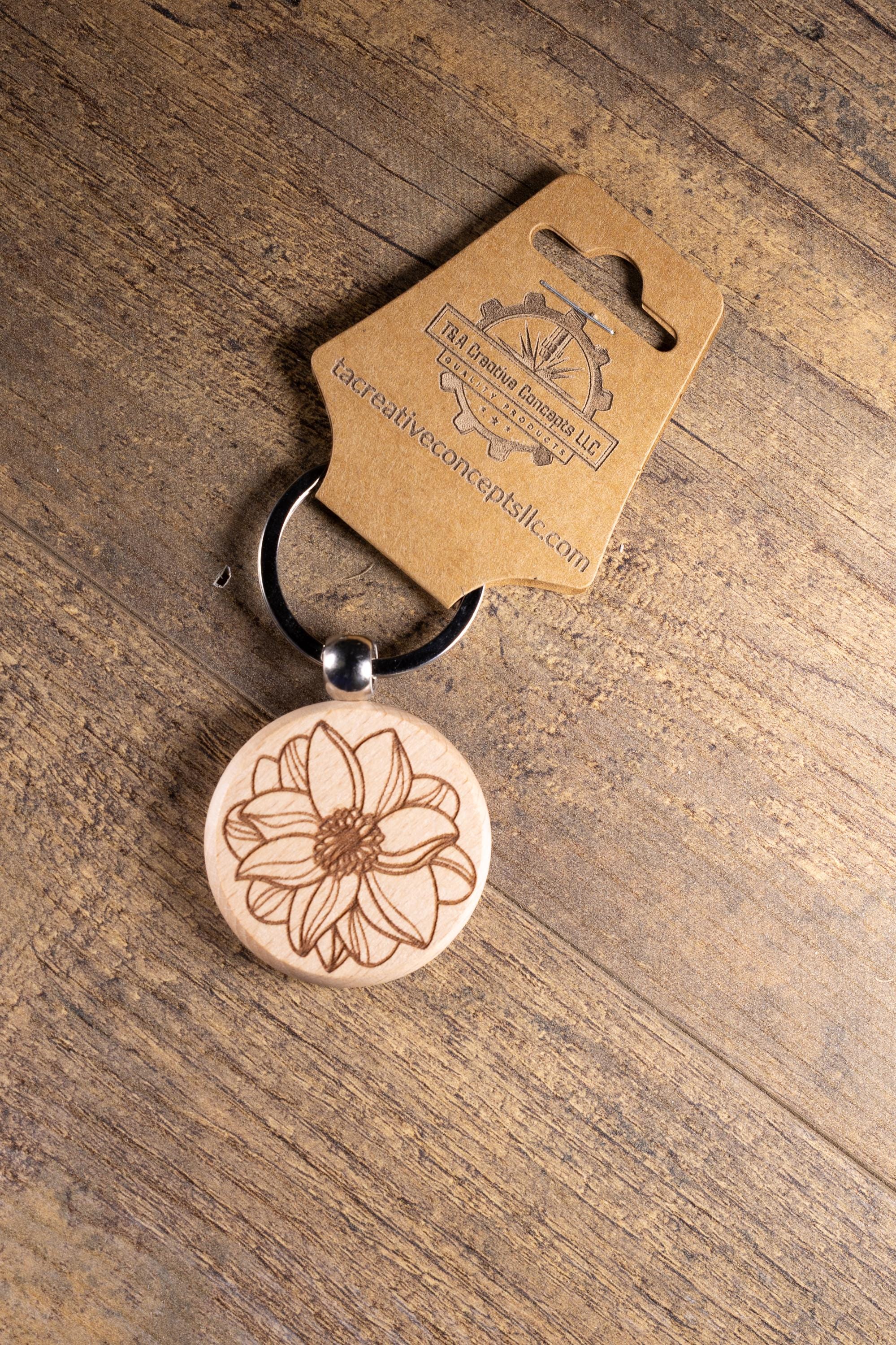 Wooden Mandala Keychain - Laser Engraved Solid Hardwood Boho Style Charm
