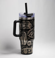 Vintage Race Car Tumbler - 40 oz Stainless Steel, Laser Engraved, Durable Travel Mug