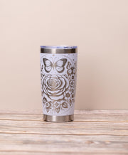 Stainless Steel Tumbler - 20oz Insulated Drinkware With Elegant Rose & Butterfly Wrap