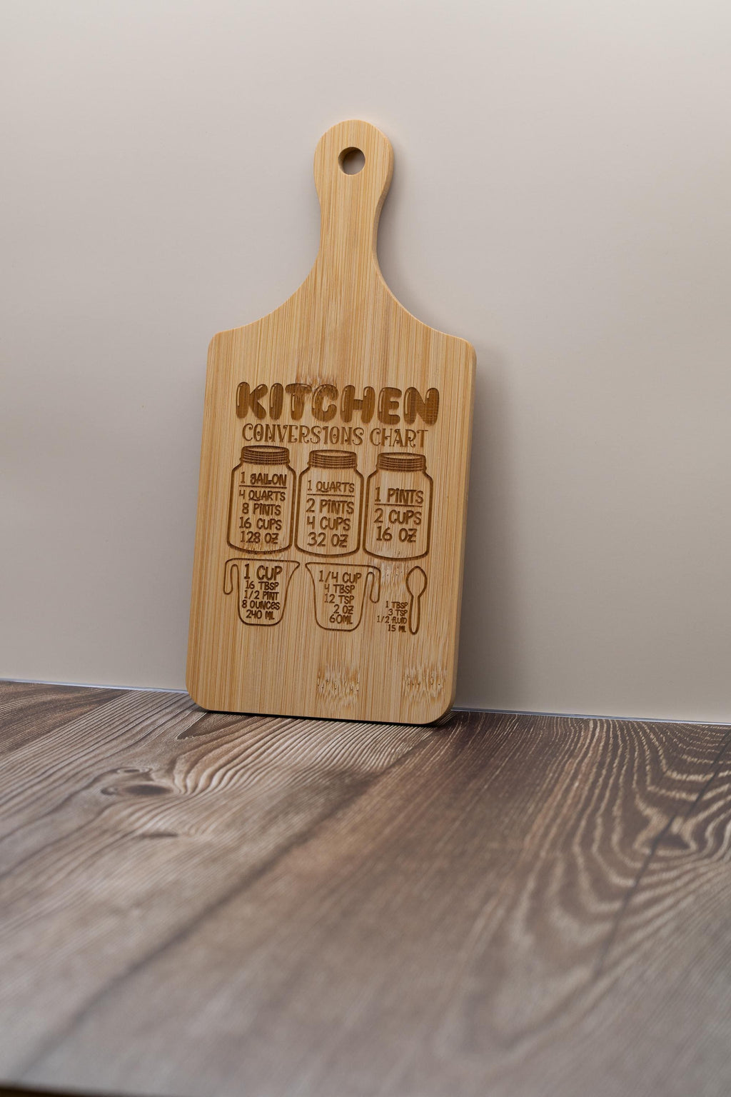 Bamboo Cutting Board - Kitchen Conversion Chart | Laser Engraved Small Prep Board