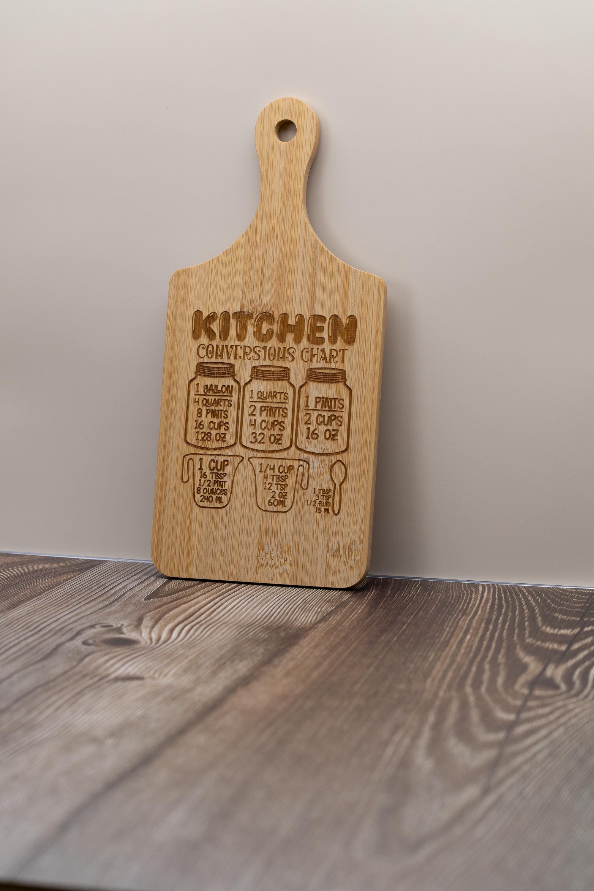 Bamboo Cutting Board - Kitchen Conversion Chart | Laser Engraved Small Prep Board