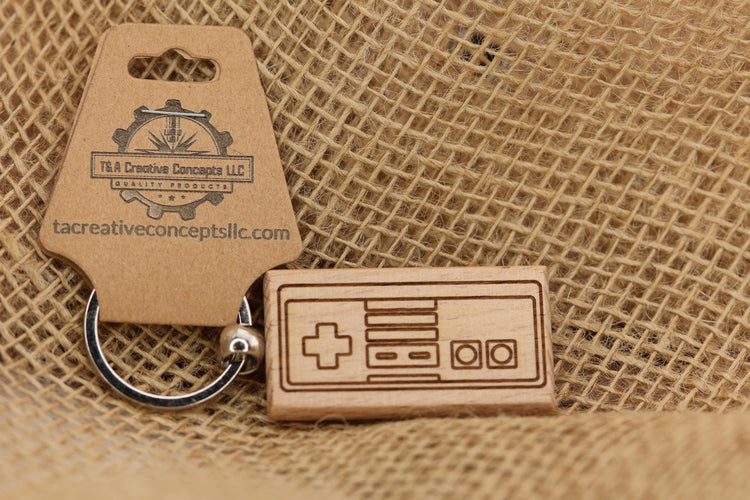 NES Controller Keychain - Hardwood Retro Gaming Gift | Double Sided Engraving