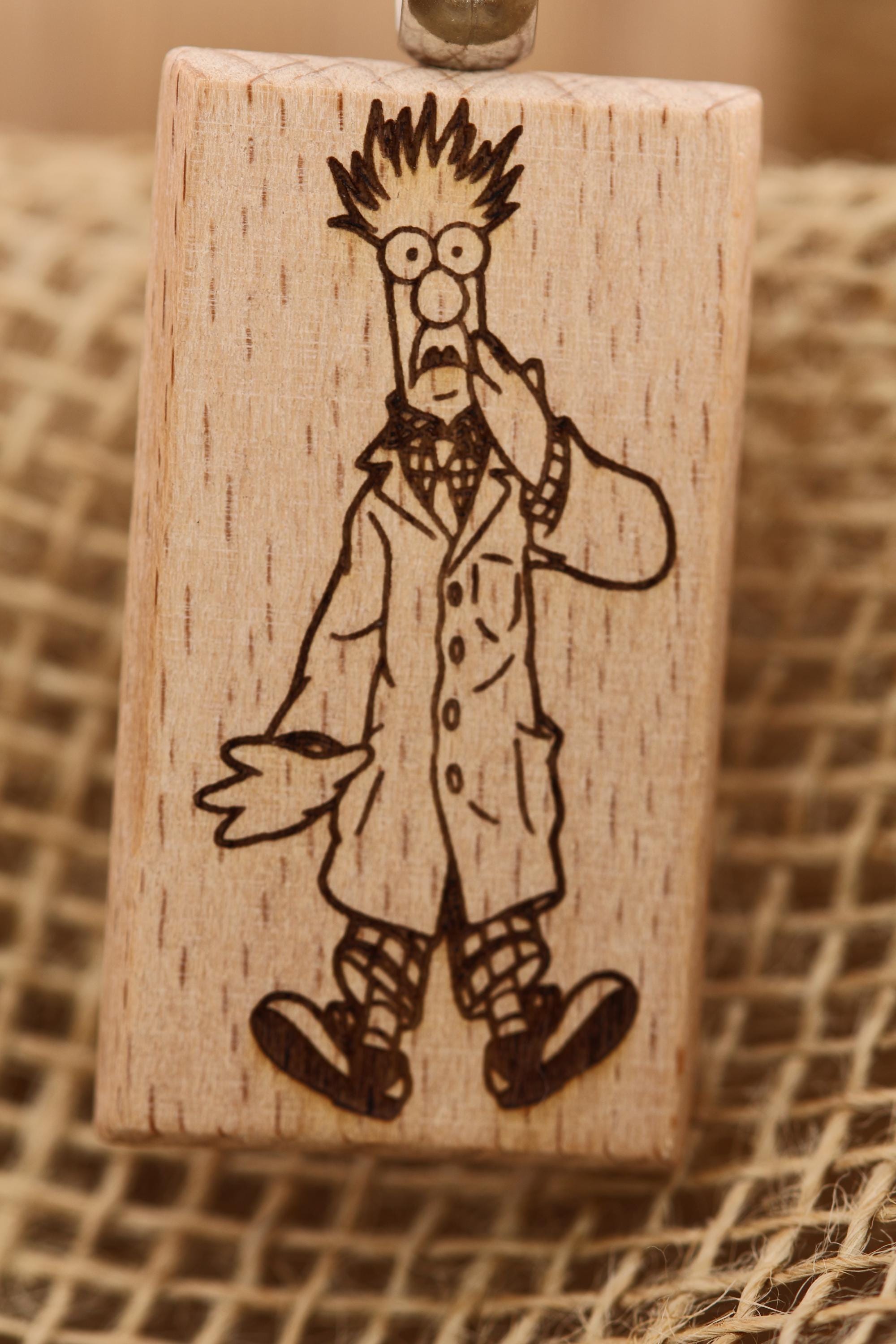 Beaker Keychain – Double-Sided Laser Engraved Hardwood Charm with Stainless Steel Keyring