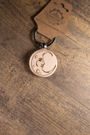 Wooden Moon Keychain – Laser Engraved Celestial Charm with Stainless Steel Hardware