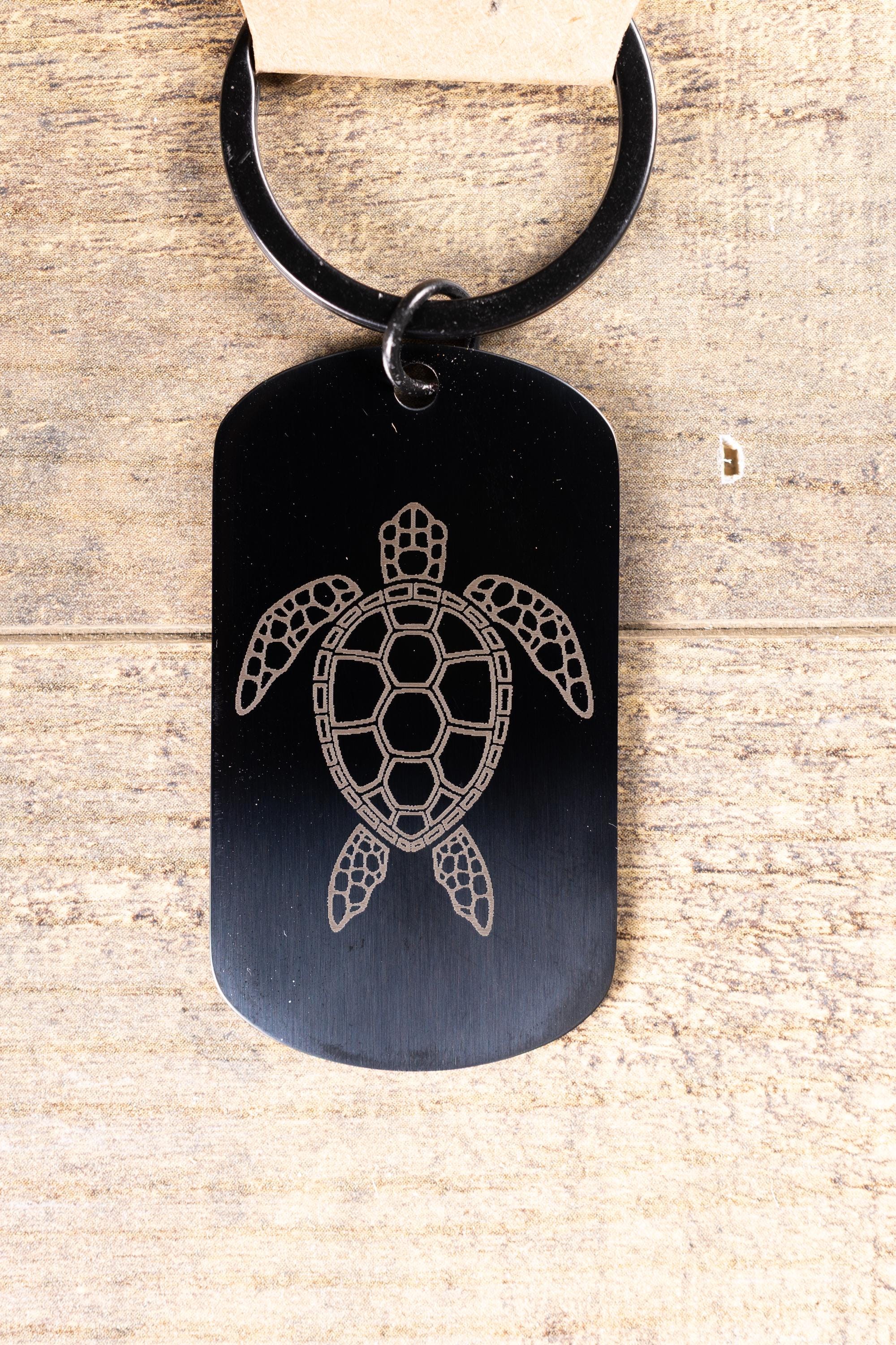 Black Stainless Steel Keychain – Laser Engraved Sea Turtle, Rust Resistant, Durable Daily Use