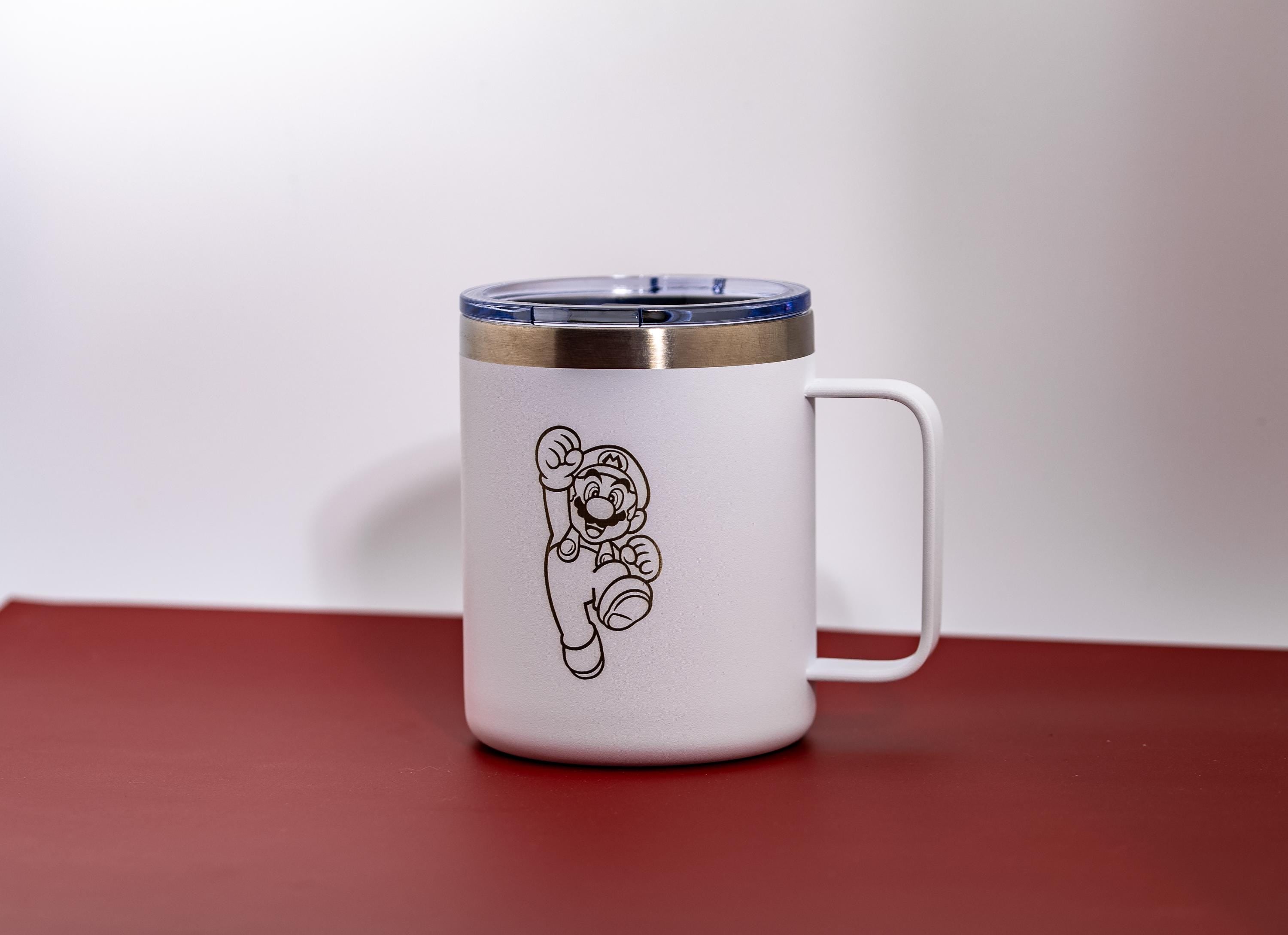 Insulated Stainless Steel Mug – Laser Engraved Mario Coffee Cup, Spill Resistant Lid