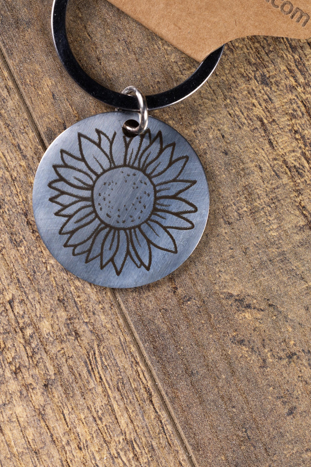Sunflower Keychain – Polished Stainless Steel Floral Charm | Laser Engraved Accessory