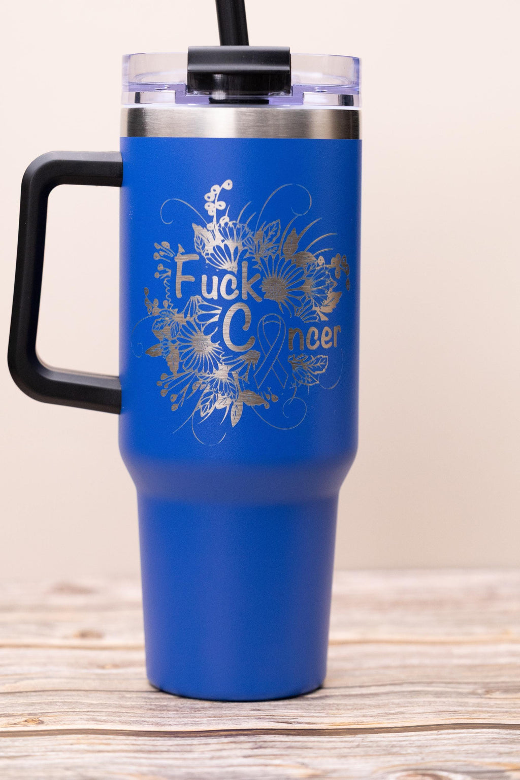 Fuck Cancer Tumbler - Stainless Steel Vacuum Insulated Drink Cup With Handle & Straw Lid