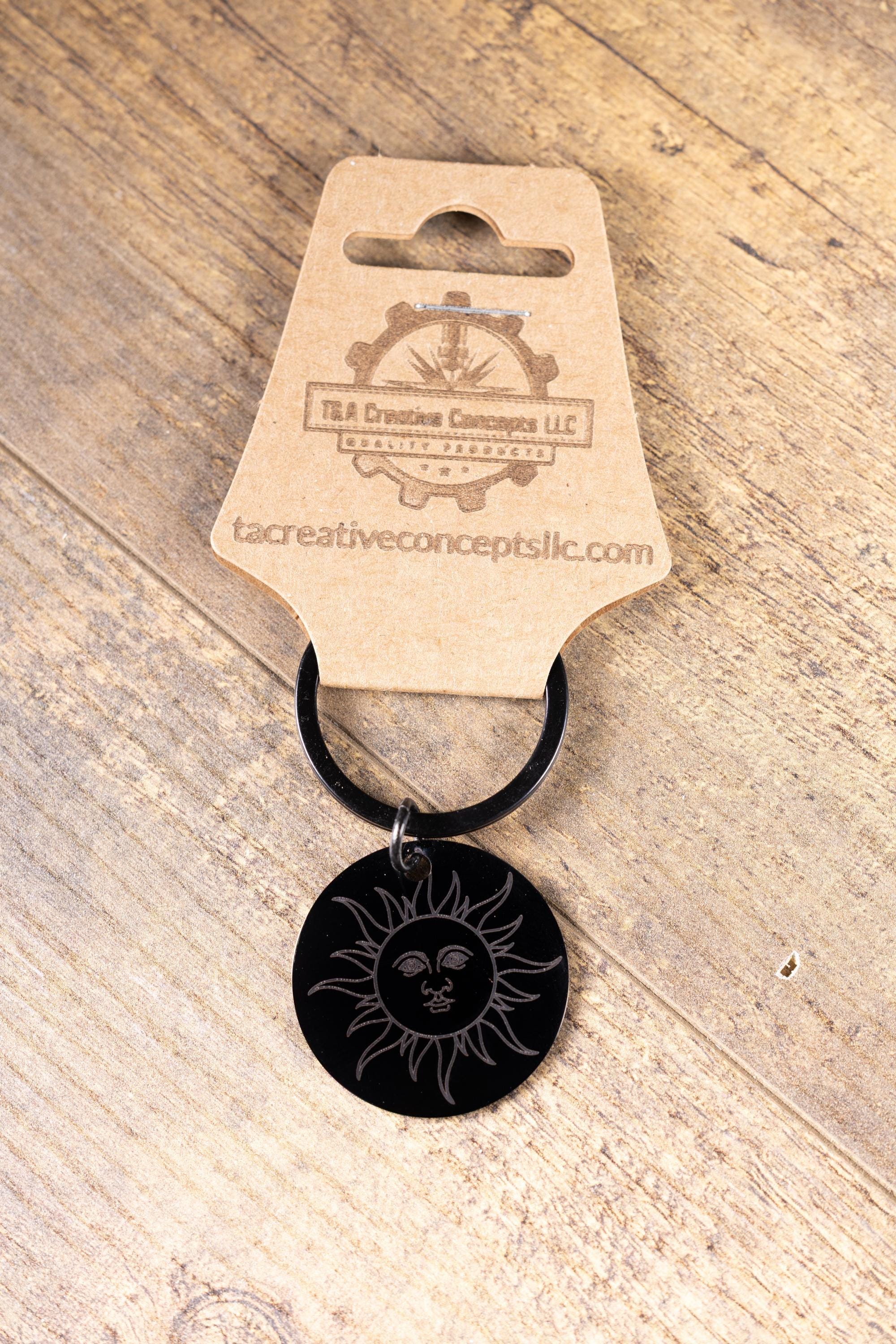 Matte Black Sun Keychain – Laser Engraved Minimalist Sun Charm, Durable Everyday Accessory