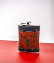 Leather Flask – 8oz Stainless Steel Travel Flask with Gothic Deer Skull Design