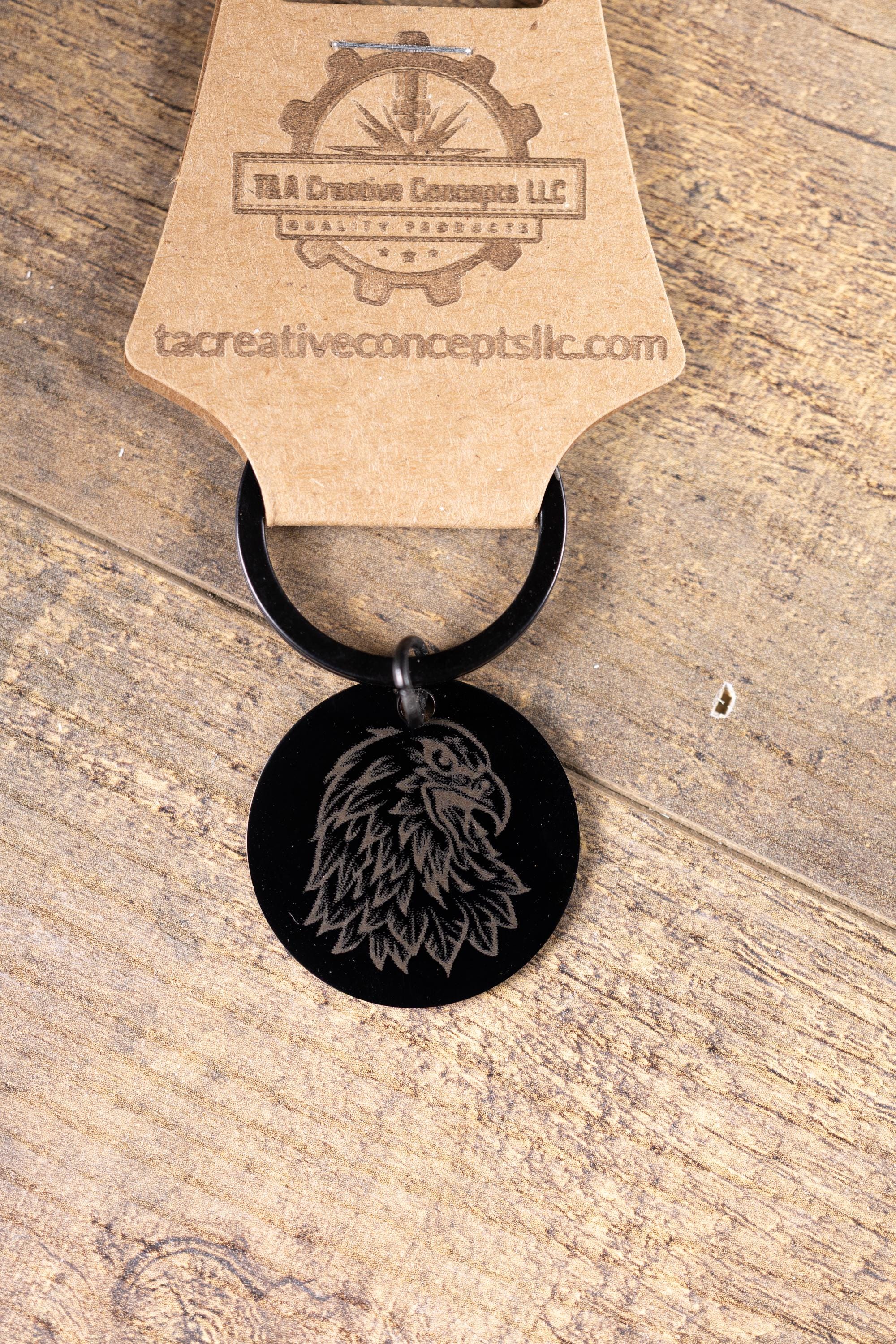 Black Stainless Steel Keychain - Laser Engraved American Eagle Design, Rust Resistant