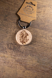 Koi Fish Keychain – Laser Engraved Hardwood With Stainless Steel Ring, Natural Finish