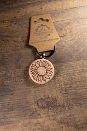 Sunflower Keychain – Laser Engraved Wood Hardwood Accessory with Stainless Steel Hardware