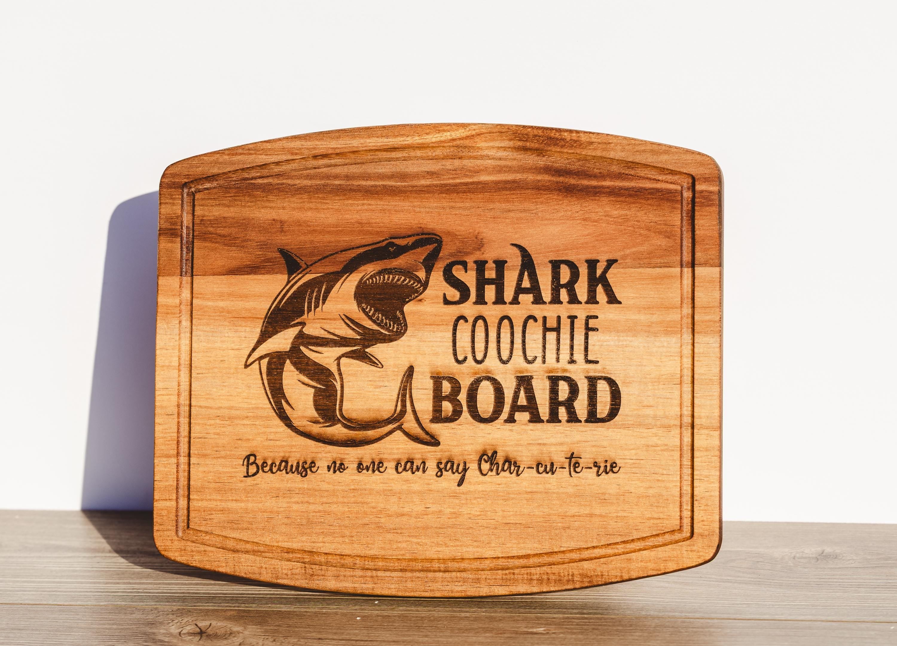 Funny Charcuterie Board - Acacia Wood Tray | Shark Coochie Gift, Durable Snack Serving