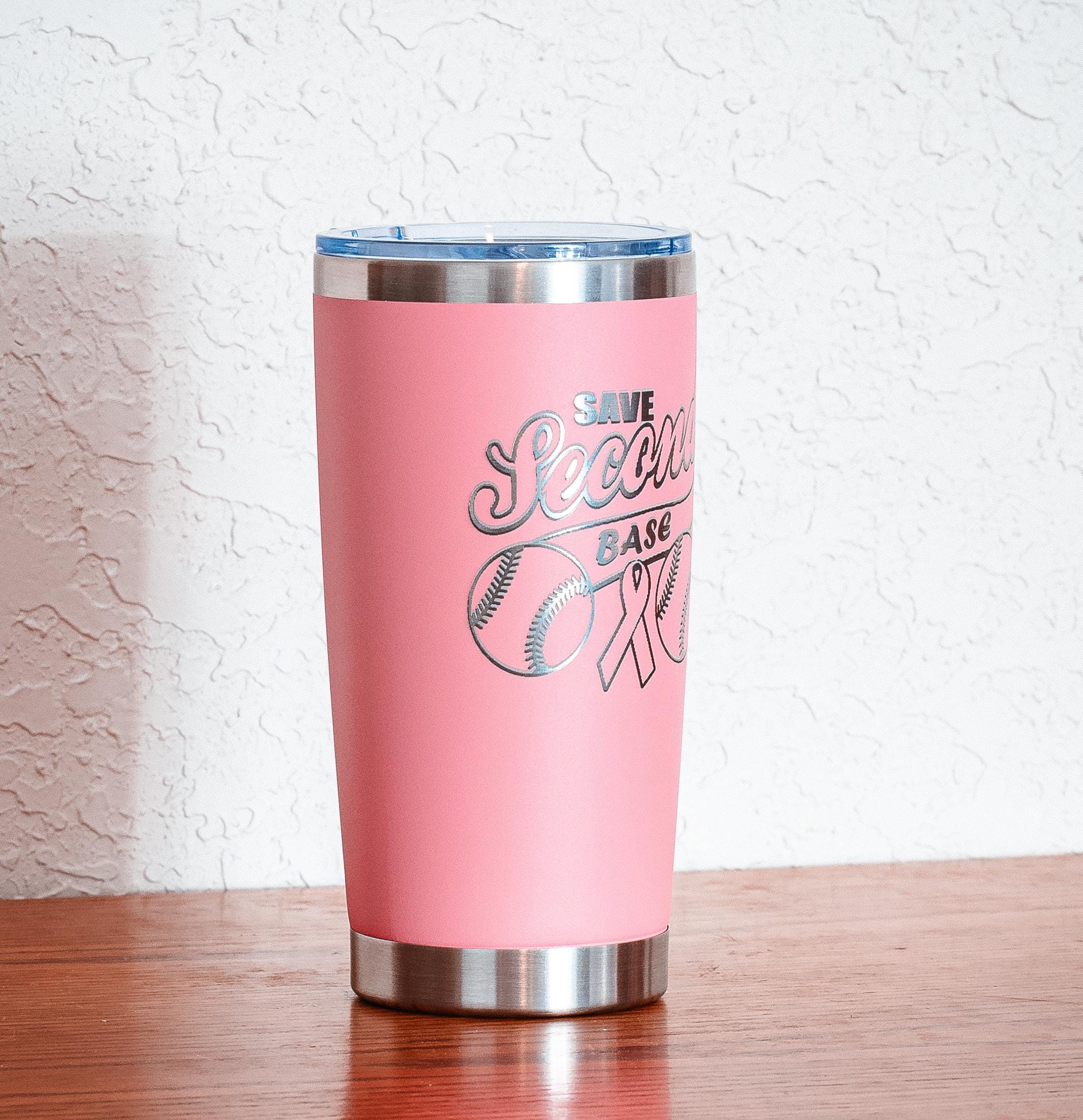 Breast Cancer Tumbler - Pink Powder Coated 20oz Stainless Steel Insulated Cup
