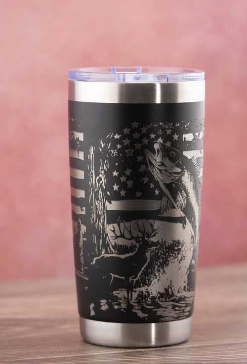 20oz Insulated Tumbler - Stainless Steel Double Wall Vacuum Engraved Flag Design