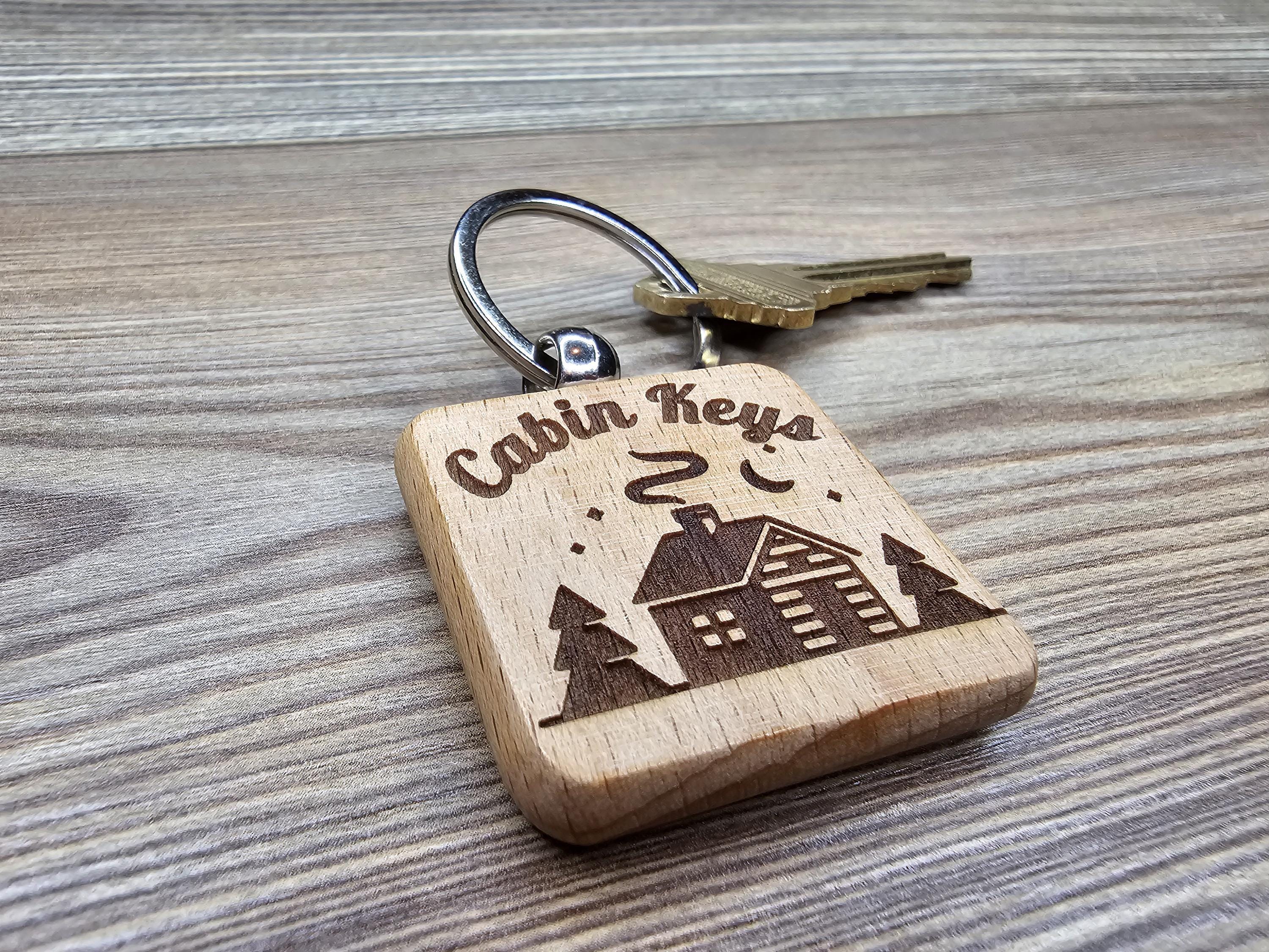 Cabin Keys Keychain – Rustic Wooden Keychain With Stainless Steel Ring, Double Sided Engraving