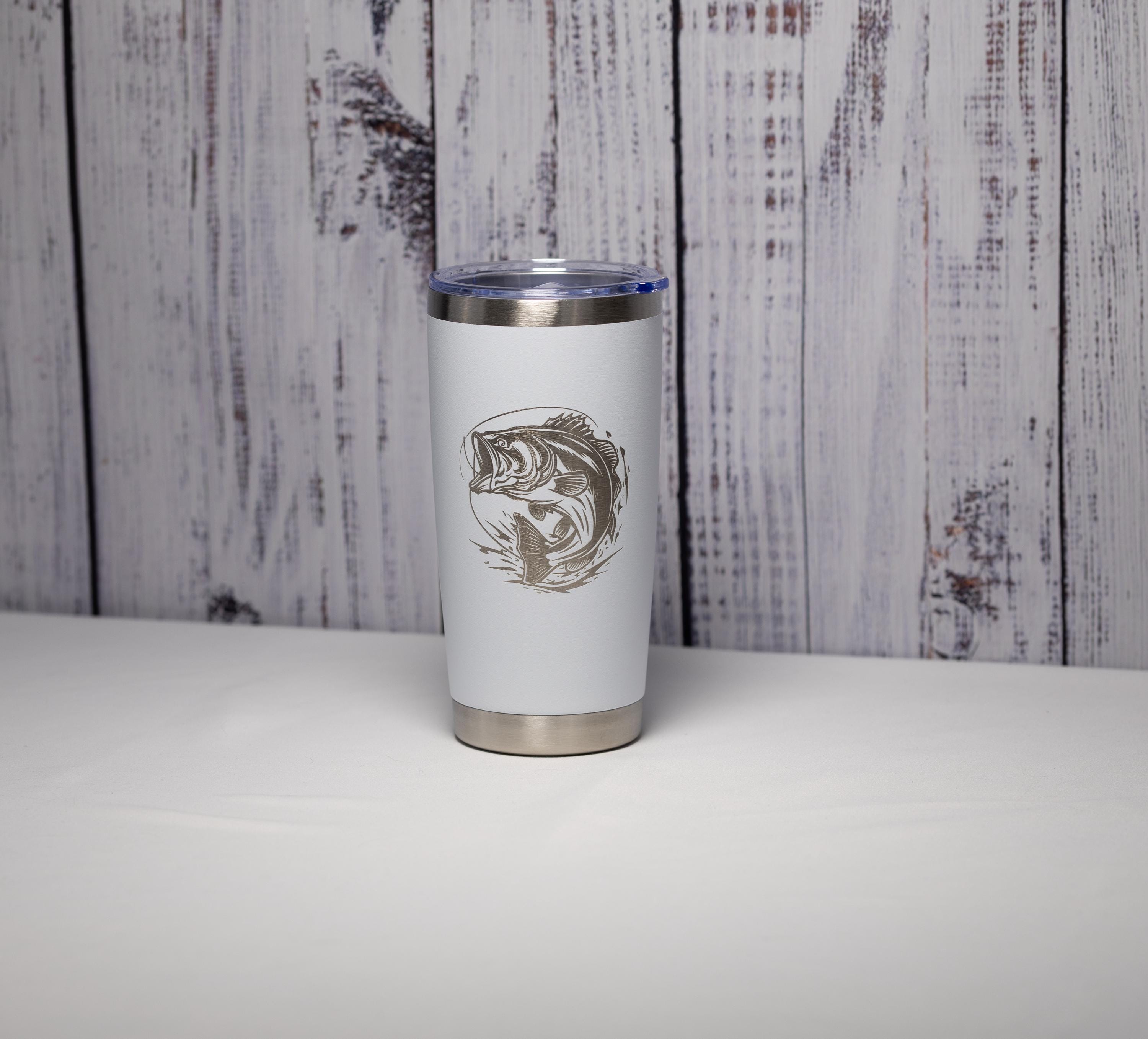 Bass Fisherman Tumbler - Cold Hot Drinkware, Custom Powder Coated Stainless Steel Travel Mug