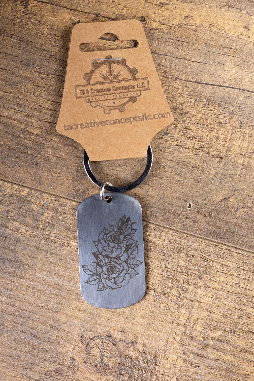 Rose Keychain – Laser Engraved Stainless Steel Floral Design | Durable Metal Accessory