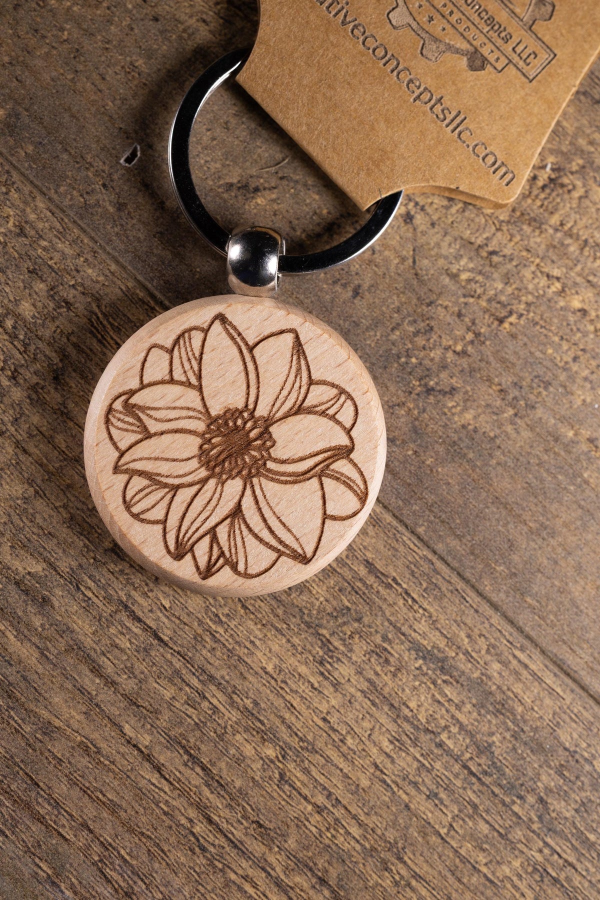 Wooden Mandala Keychain - Laser Engraved Solid Hardwood Boho Style Charm