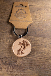 Koi Fish Keychain - Laser Engraved Hardwood Bag Charm With Stainless Steel Hardware