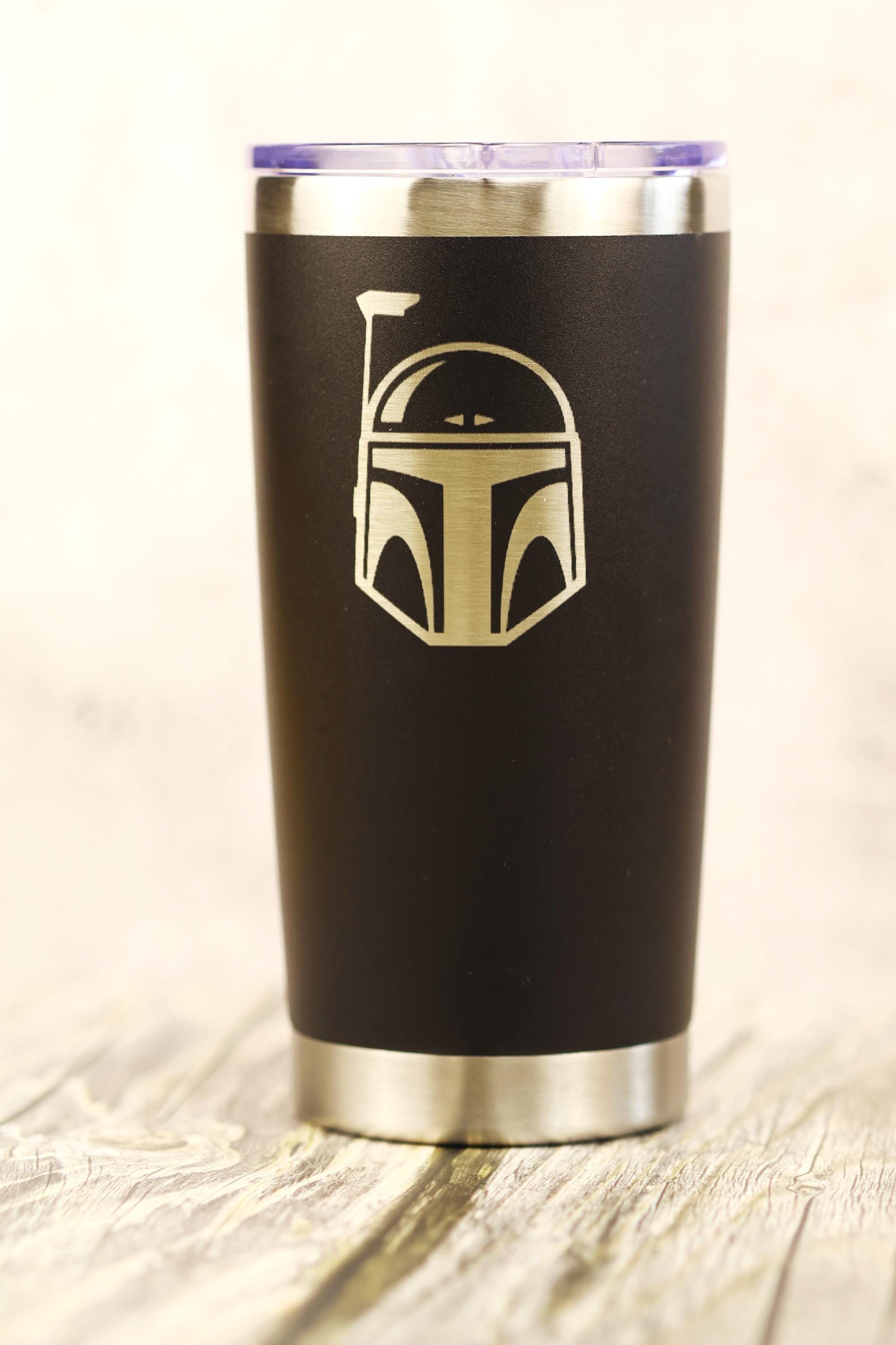 Boba Fett Tumbler | Laser Engraved Stainless Steel Travel Cup 20oz - Mandalorian Helmet