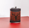 Leather Flask – 8oz Stainless Steel Travel Flask with Gothic Deer Skull Design