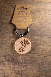 Koi Fish Keychain - Laser Engraved Hardwood Bag Charm With Stainless Steel Hardware