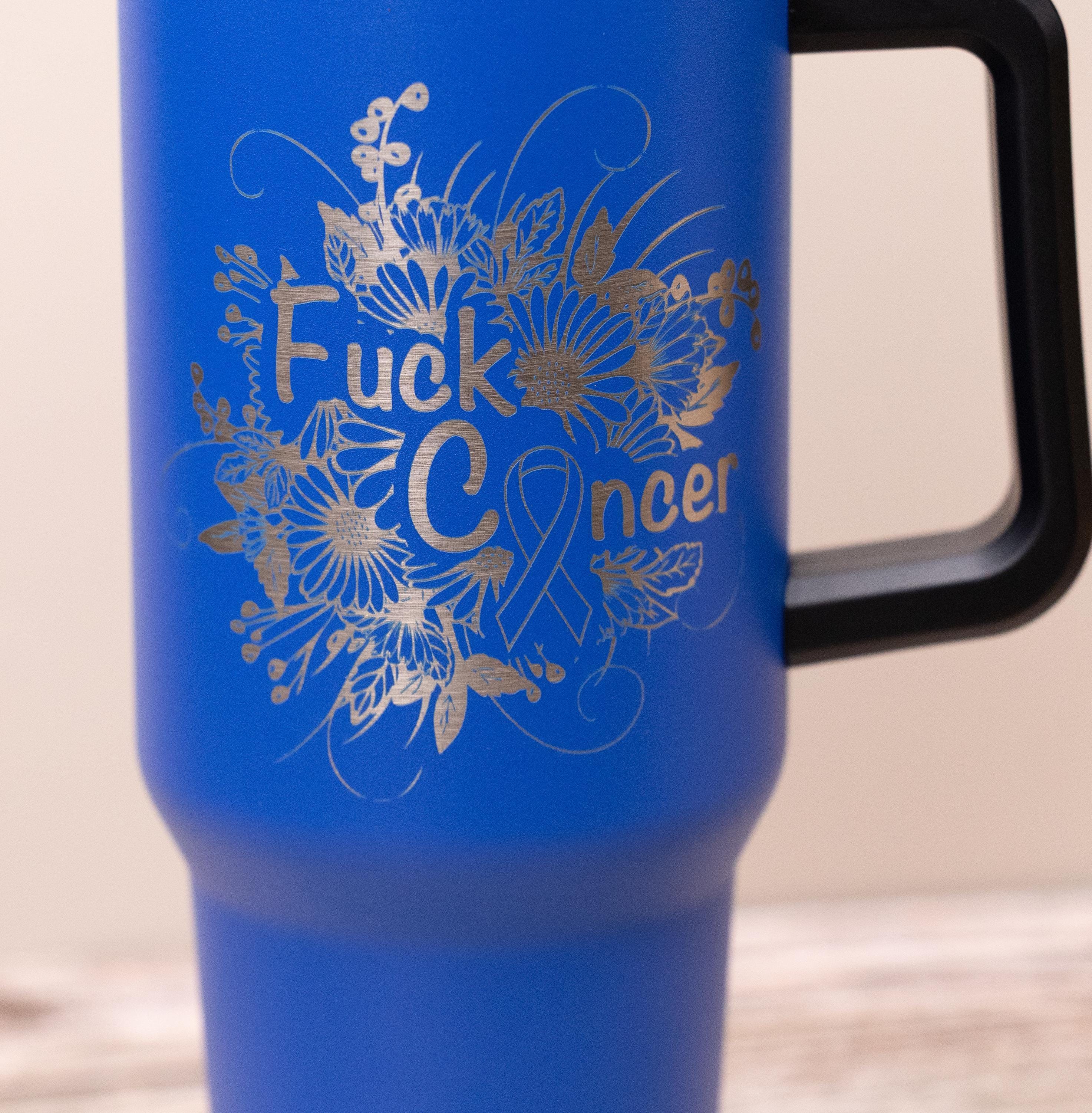 Fuck Cancer Tumbler - Stainless Steel Vacuum Insulated Drink Cup With Handle & Straw Lid