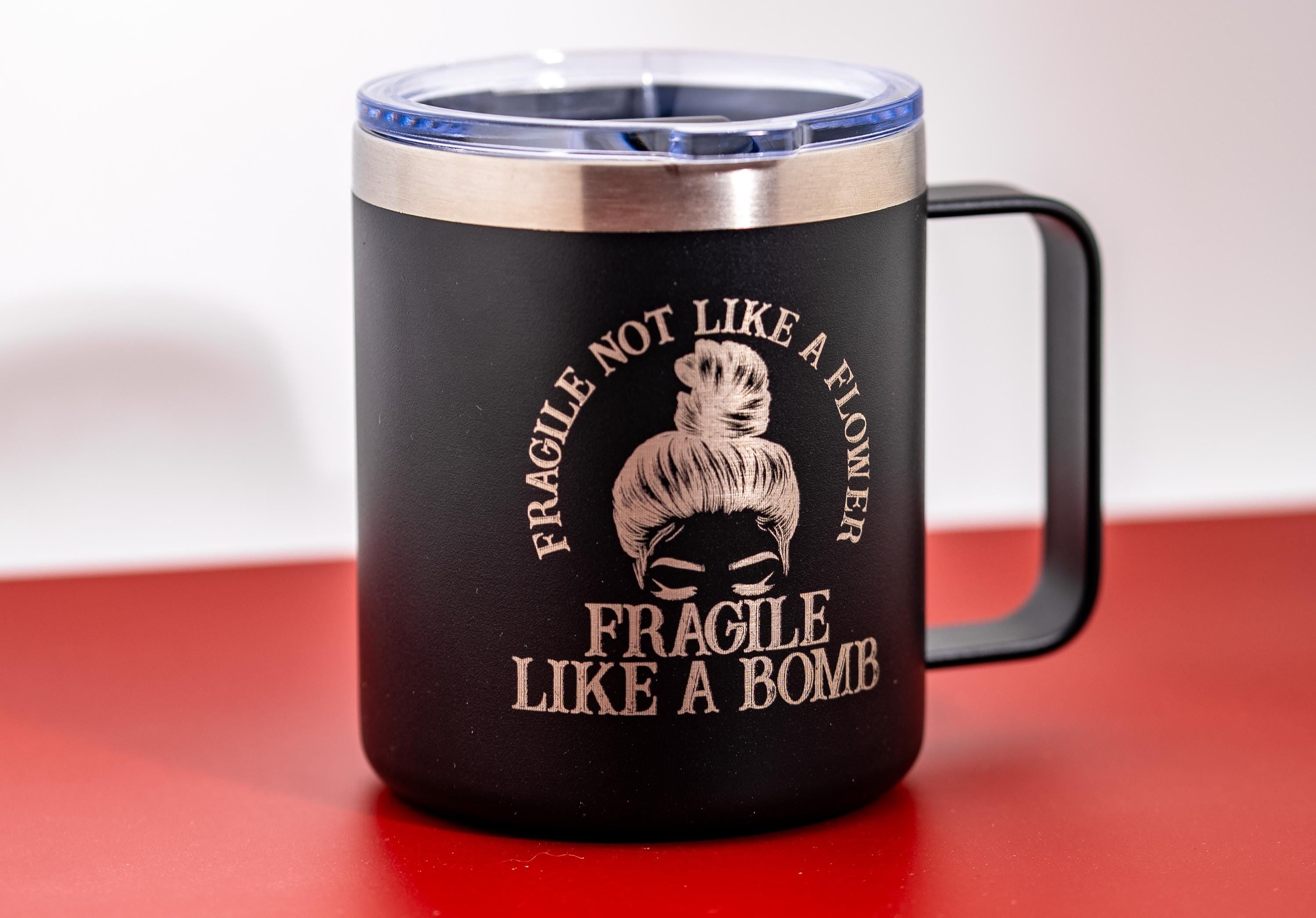 Insulated Steel Tumbler - Fragile Like a Bomb 14oz Double Wall Mug With Spill Resistant Lid