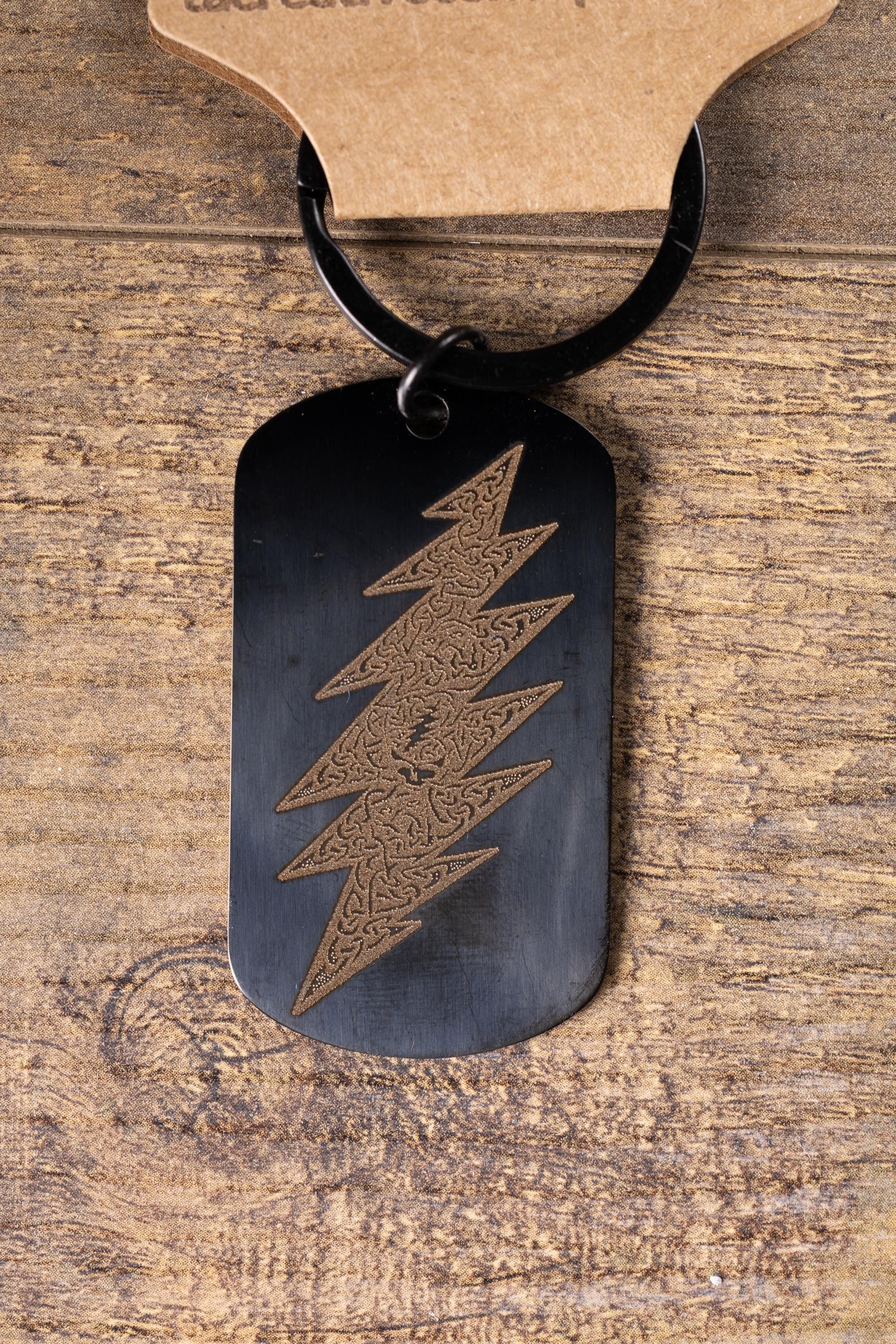 Grateful Dead Keychain – Black Stainless Steel With Laser Engraved Celtic Bolt Design