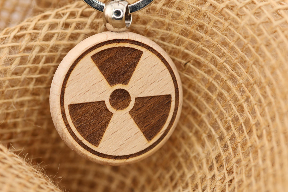 Radioactive Symbol Keychain - Hardwood Durable Wood Keyring With Steel Ring