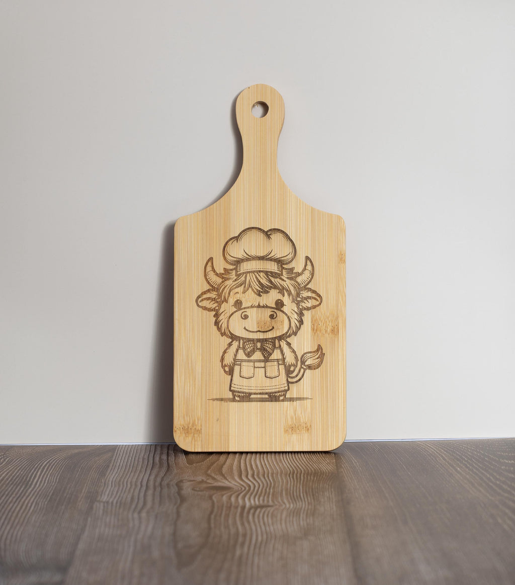Highland Cow Cutting Board – Eco Friendly Bamboo, Small Rustic Kitchen Decor