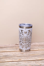 Stainless Steel Tumbler - 20oz Insulated Drinkware With Elegant Rose & Butterfly Wrap
