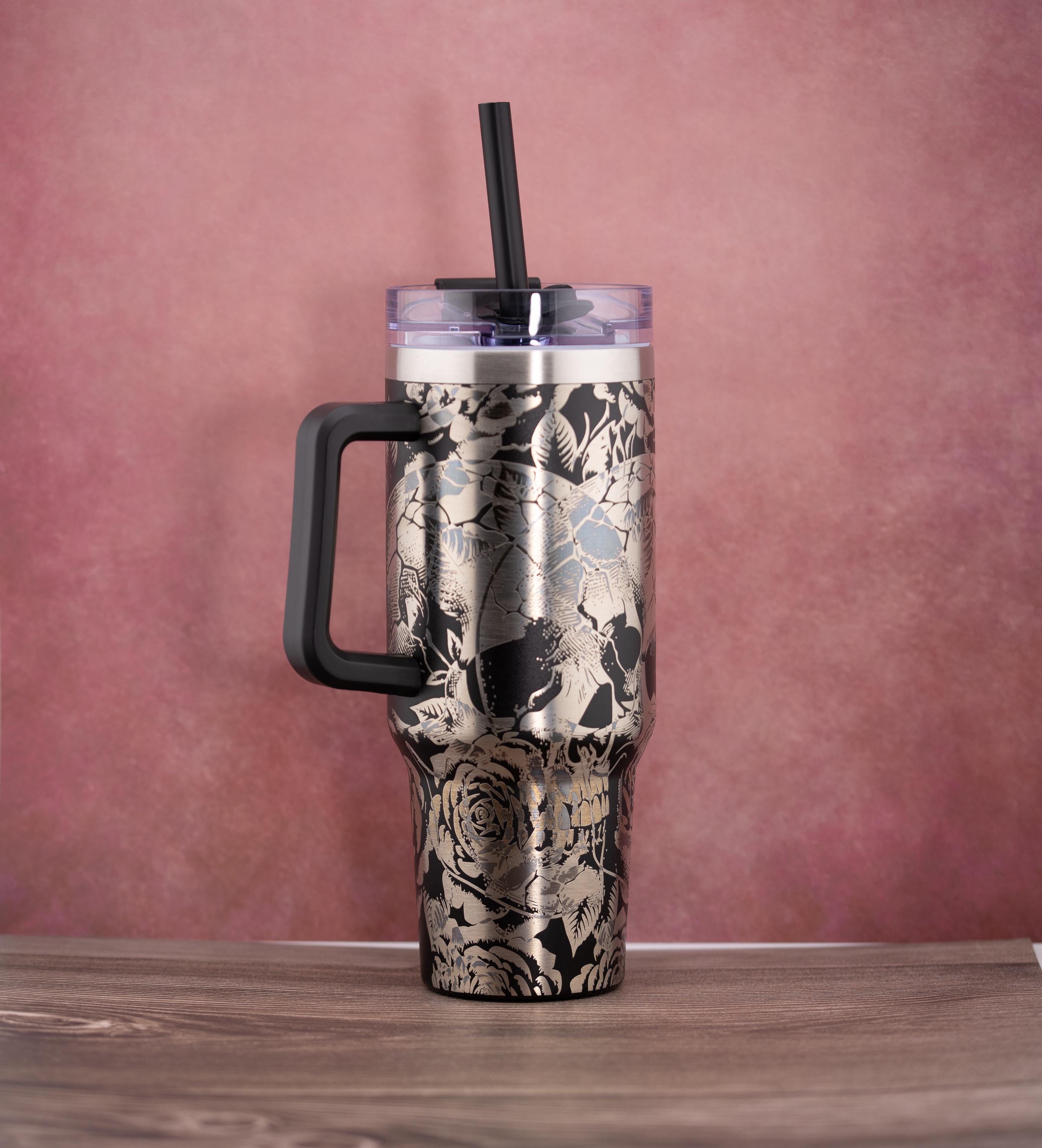Skulls and Roses Tumbler – 40oz Double Wall Insulated Steel Cup with Powder Coat Finish