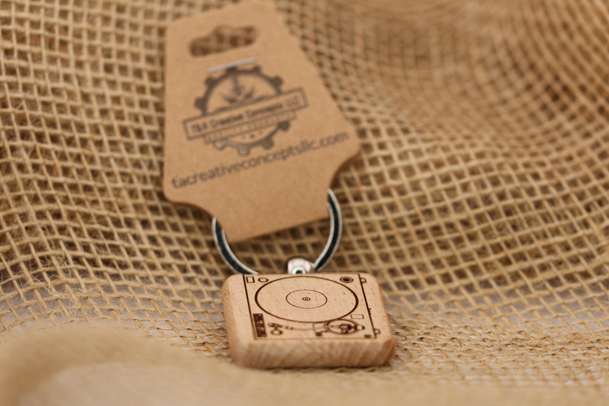 Laser Engraved Keychain – Collectible Music Charm Wood Record Keychain with Double-Sided Detail